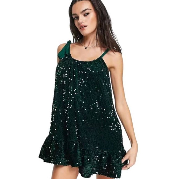 green sequin skater dress Katie Iridescent Sequin Skater Dress main image 0